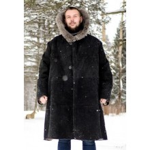Тулуп армейский постовой (караульный) из натуральной нагольной овчины черного цвета Люкс